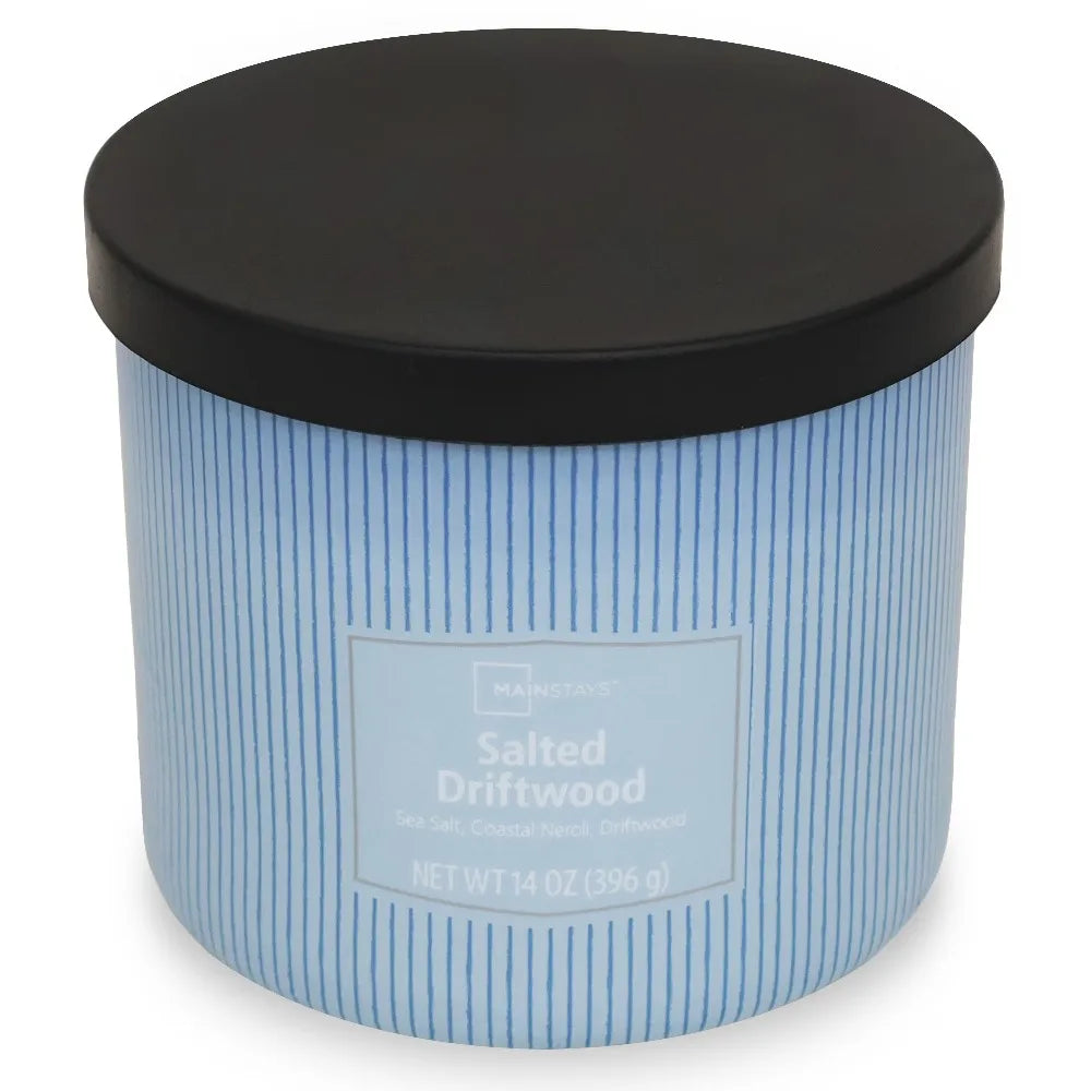 Large 14oz Scented Candle Triple Wick Textured Jar with Salted Driftwood Ocean Aroma for Home Decor Relaxation