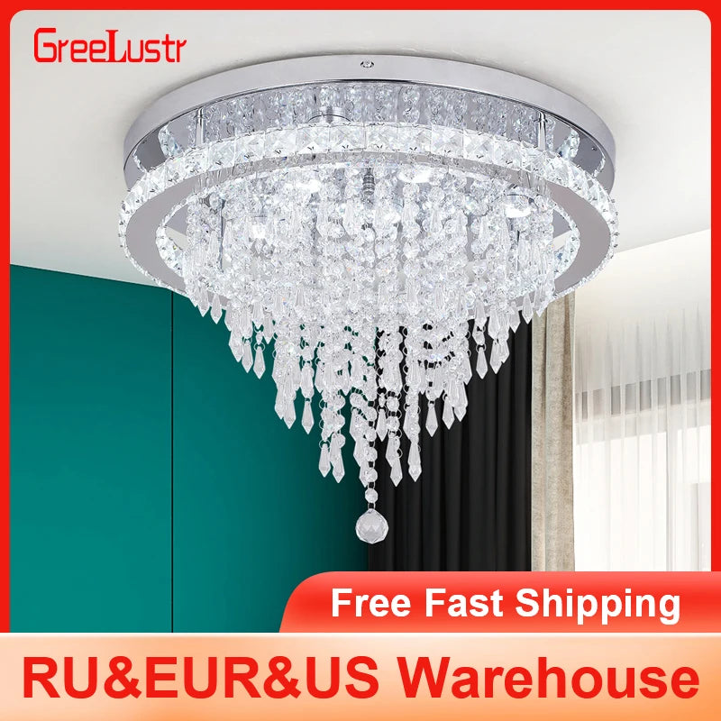GreeLustr Crystal LED Chandelier Dimmable With Remote