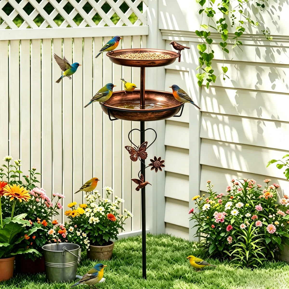 Bird Bath For Outdoors 118cm 2 Tier Metal Bird Bath With 5 Pronged Base For Garden Lovers