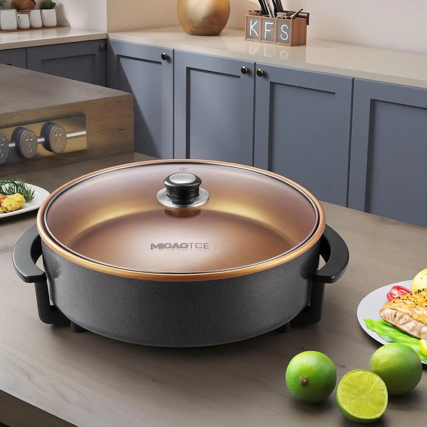 XMSJ Ceramic Nonstick Electric Skillet With Temp Control