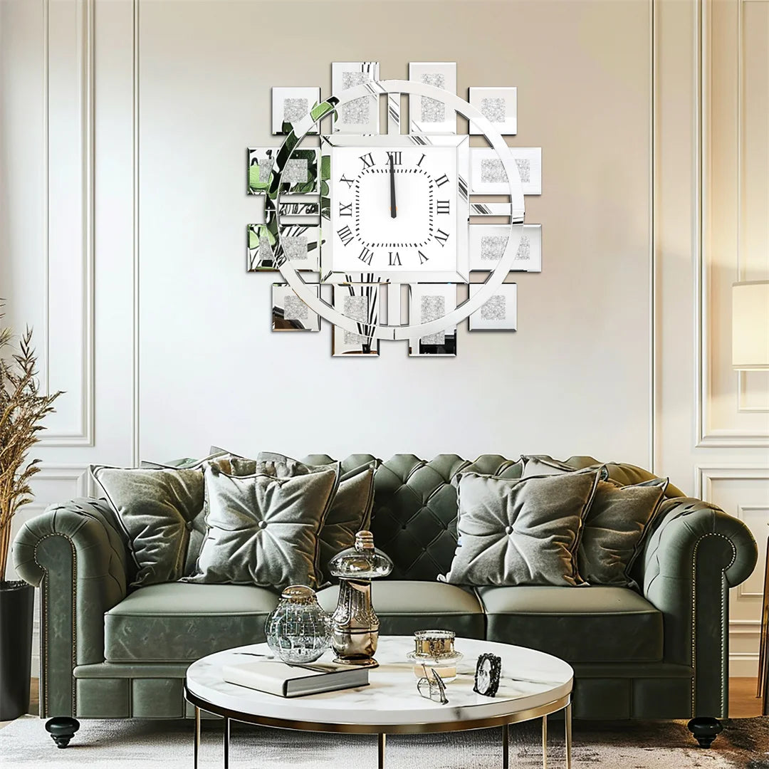 Decorative Wall Clock With Crystal Inlay Battery Operated