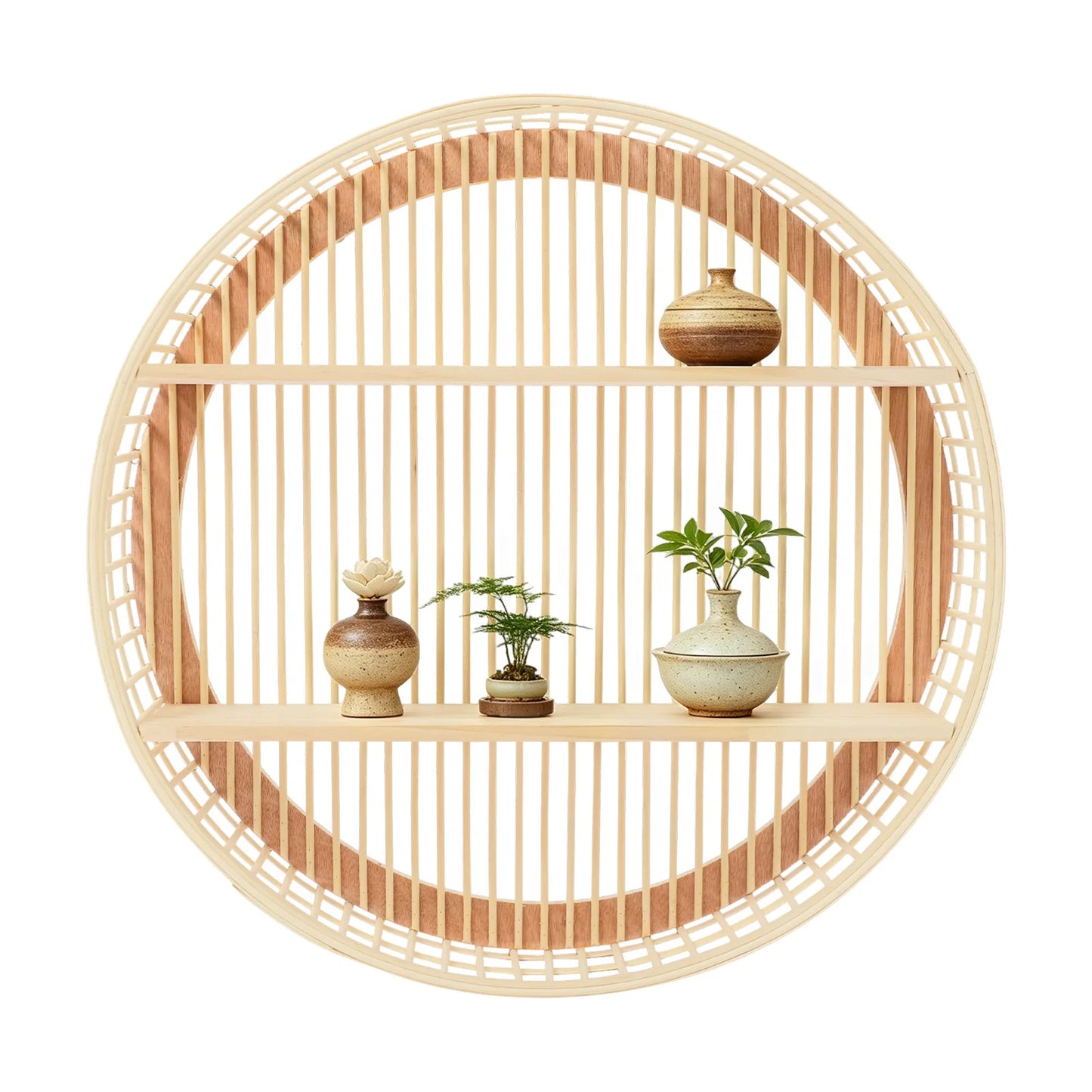 Round Two Tier Bamboo Wall Shelf Farmhouse Decor