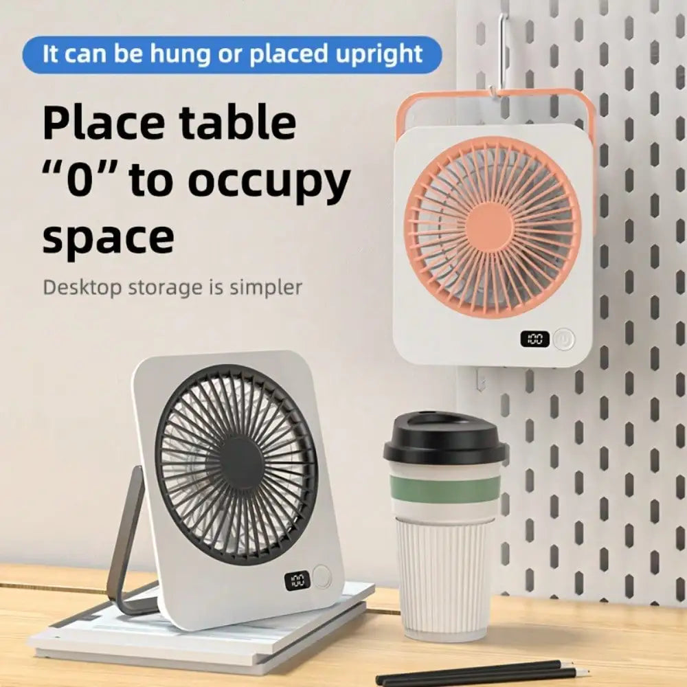 1pc rechargeable USB mini desktop fan, power display, 5-speed ultra quiet personal cooling fan, foldable handle portable fan, suitable for office, home, bedroom, travel, camping