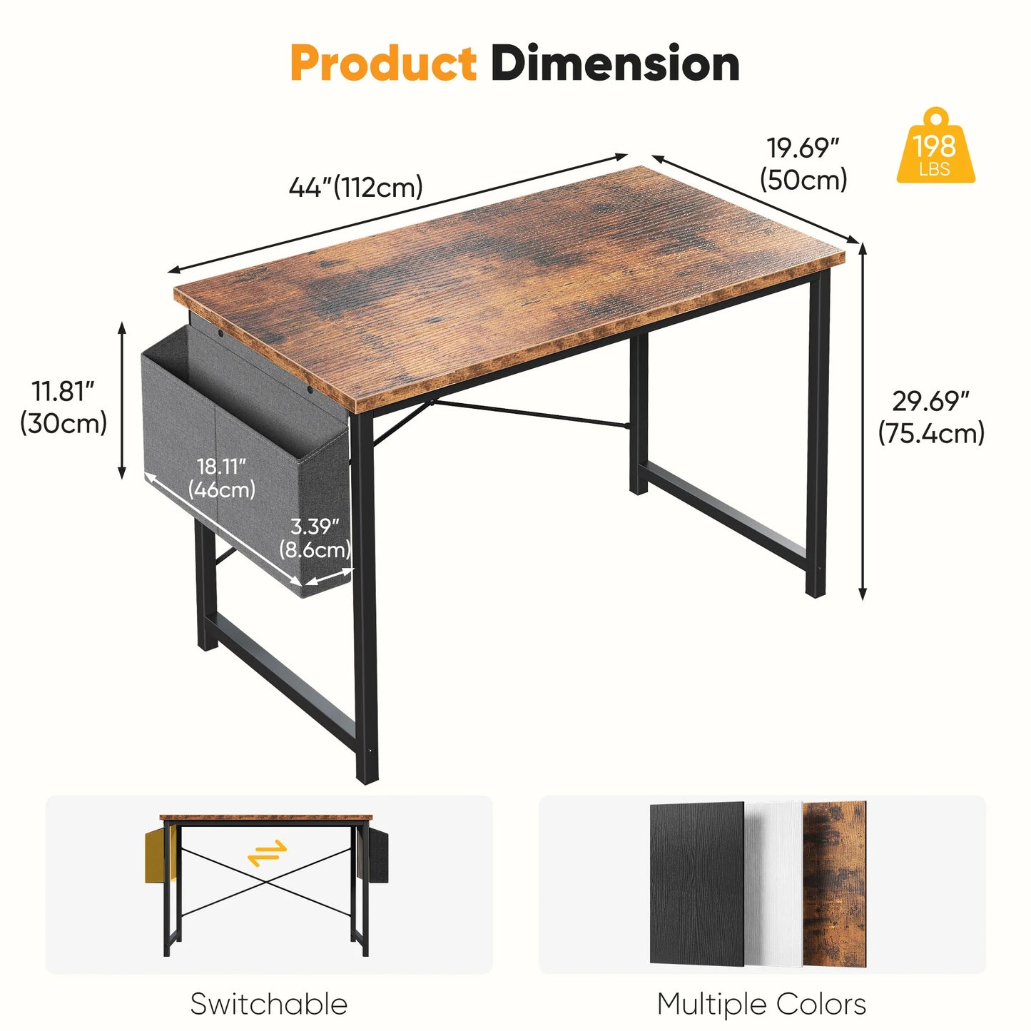 JHK Computer Desk With Metal Frame Wood Top, Easy Assembly