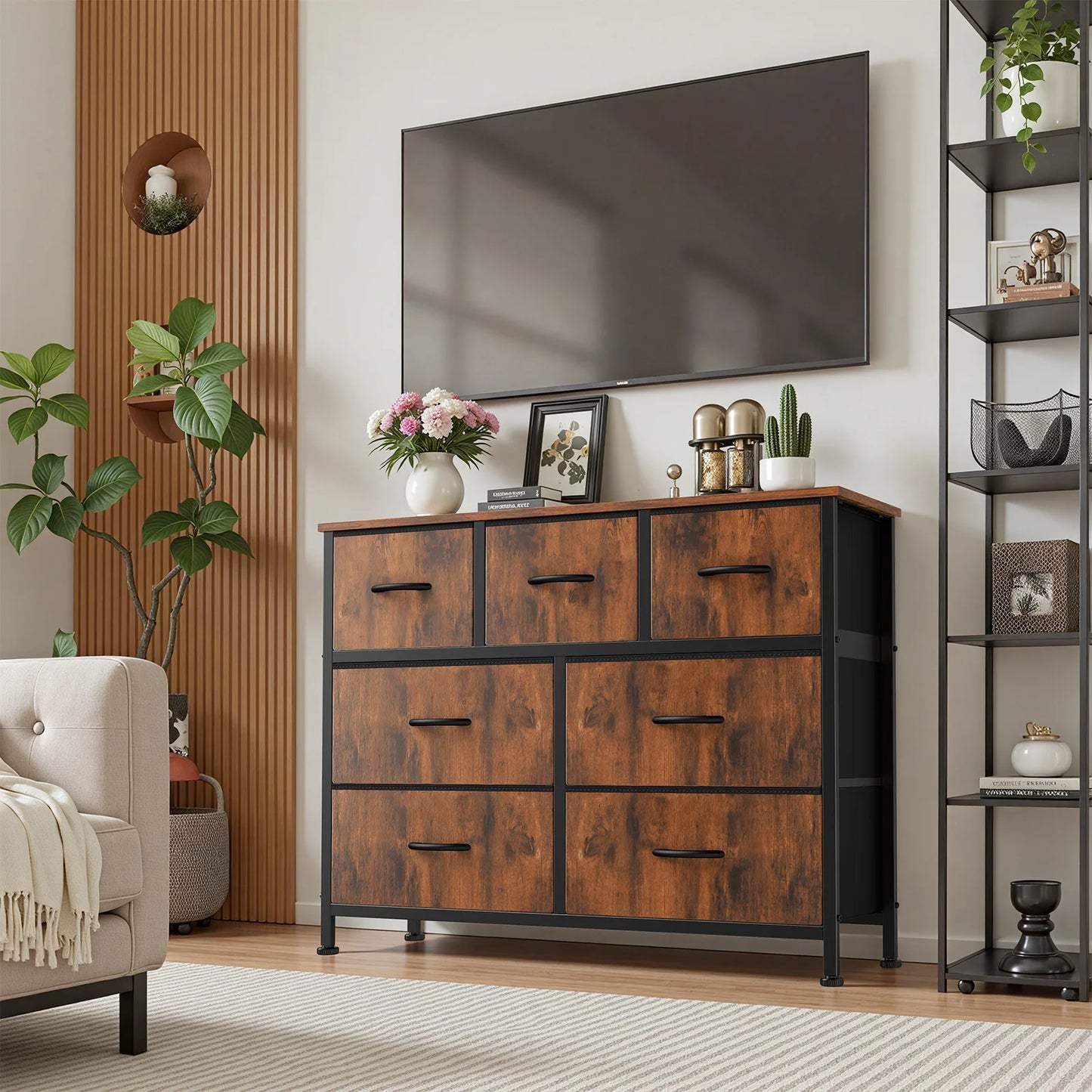 JHK Modern Metal Frame Dresser 7 Fabric Drawers Chest