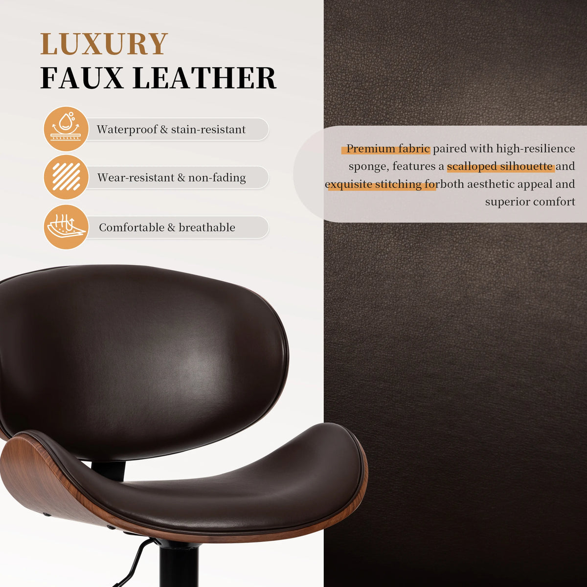 JHK PU Leather Ergonomic Swivel Counter Height Office Chair