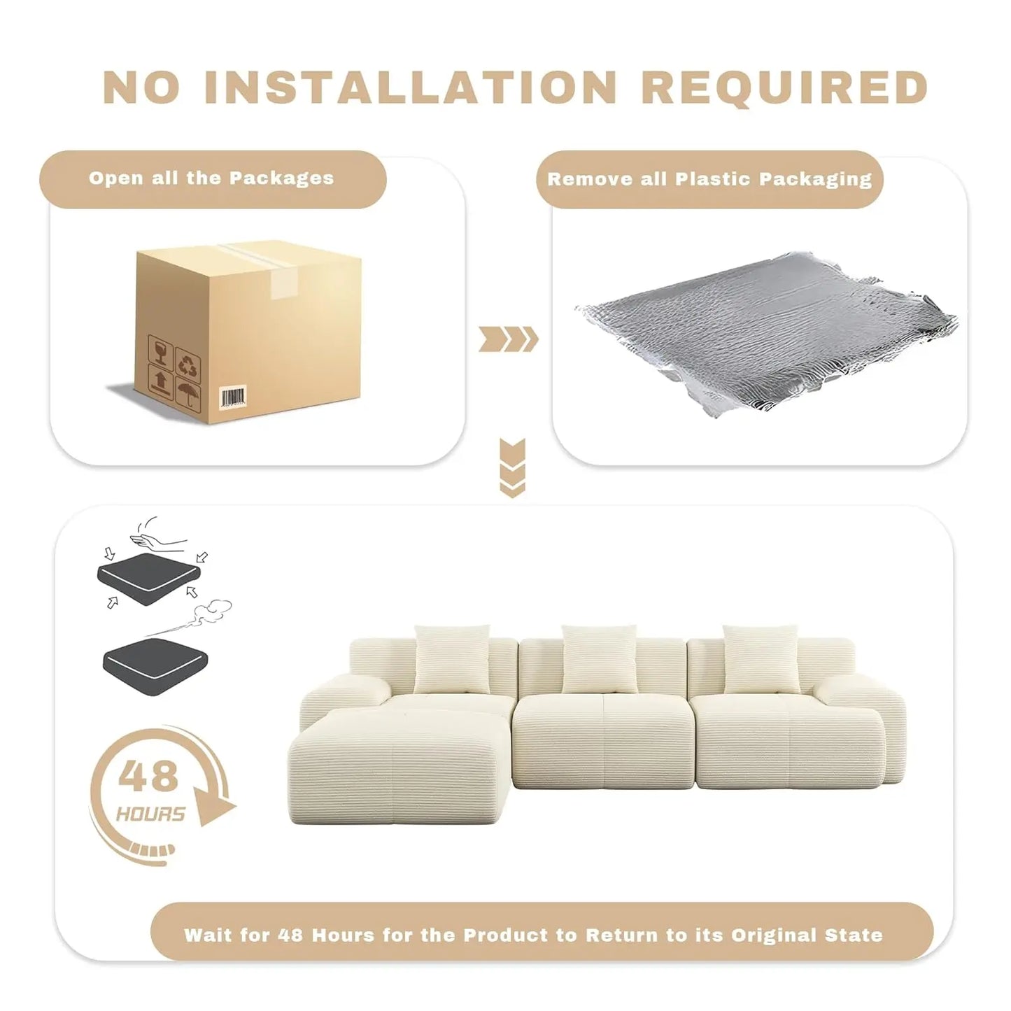 Modular Sectional Sofa With Ottoman Corduroy Memory Foam