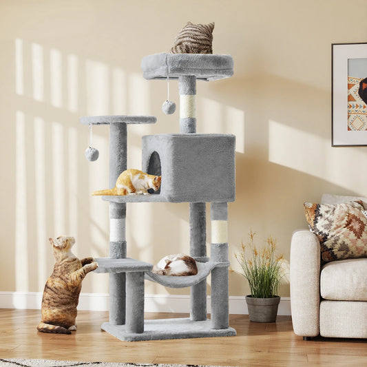 JHK 44 Inch Cat Tree Four Level Multi Cat Climbing Tower For Indoor Cats Natural Sisal Scratching Posts