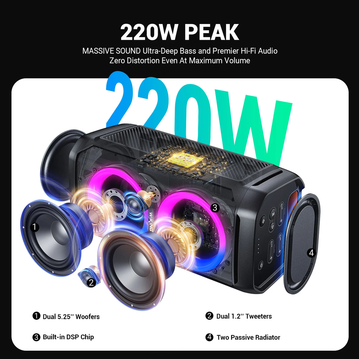 W-King T11 100W Bluetooth Speaker IPX6 Waterproof