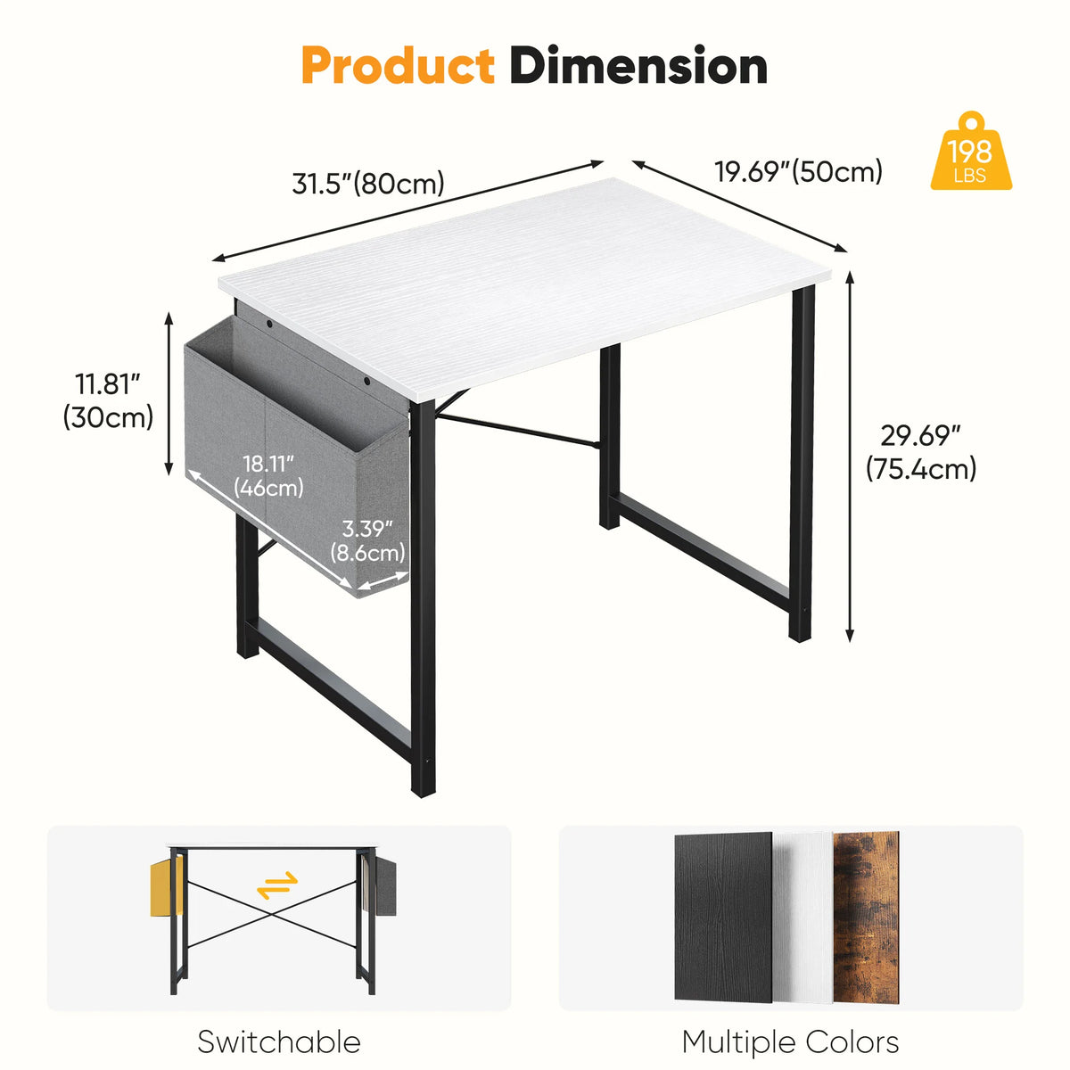 JHK Computer Desk With Metal Frame Wood Top, Easy Assembly